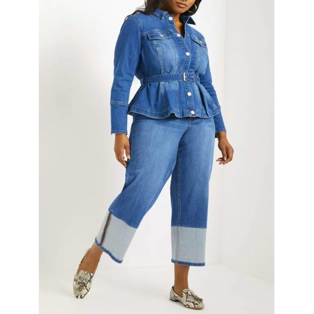 ELOQUII Elements Peplum Jean Jacket Everyday Women's Plus Size 22 NWT